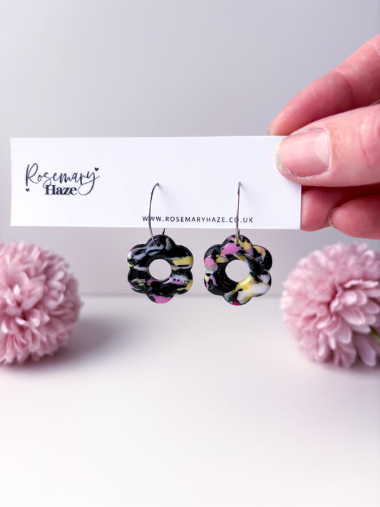 Black, Pink & Yellow Flower Hoops