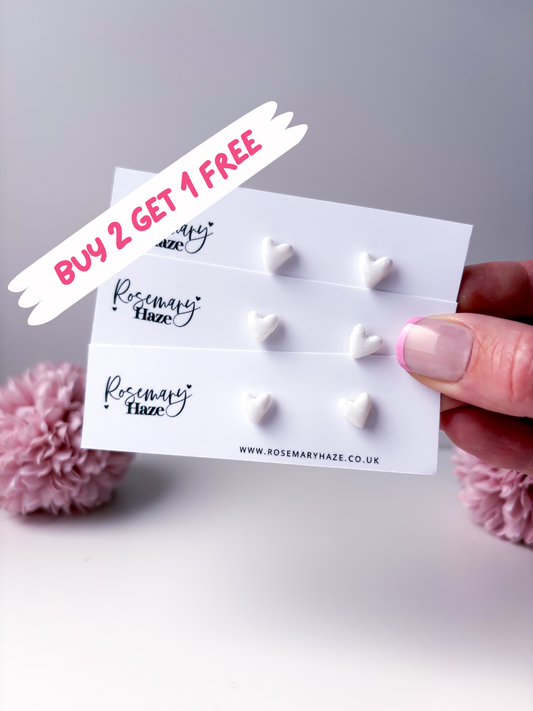 White Marble Mini Heart Studs