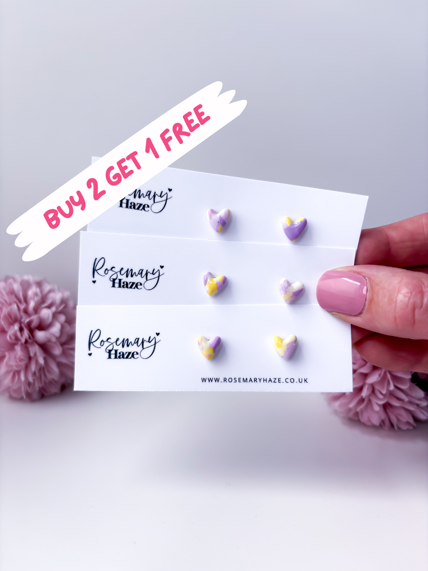 Lavender & Lemon Mini Heart Studs