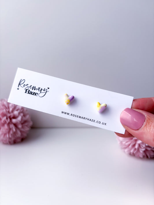 Lavender & Lemon Mini Heart Studs