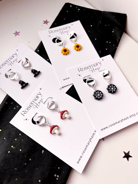 Dainty Halloween Earrings - studs & huggie hoops