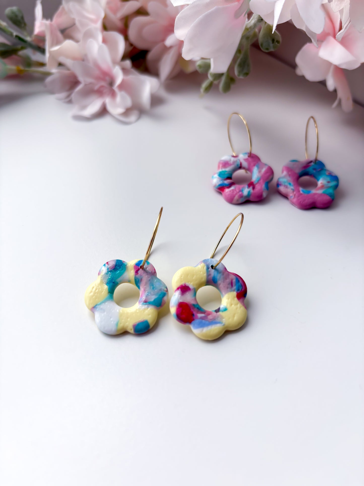 Pink/Yellow & Blue Flower Hoops