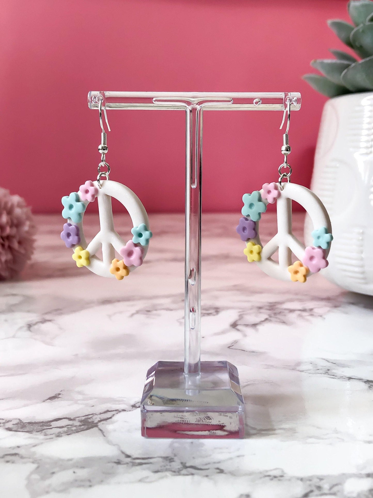 Peace Sign Flower Earrings