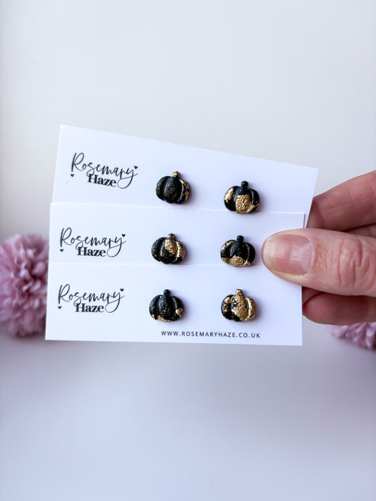 Black & Gold Pumpkin Studs