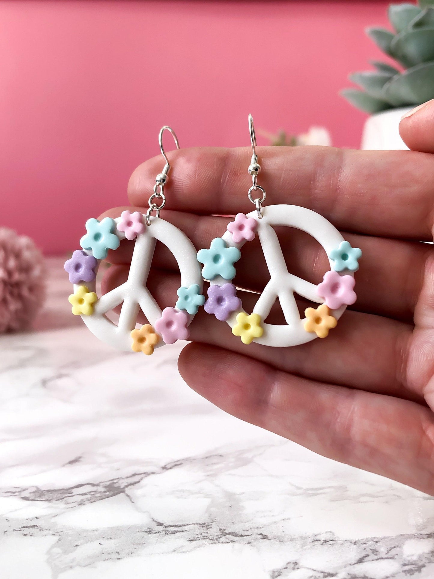 Peace Sign Flower Earrings