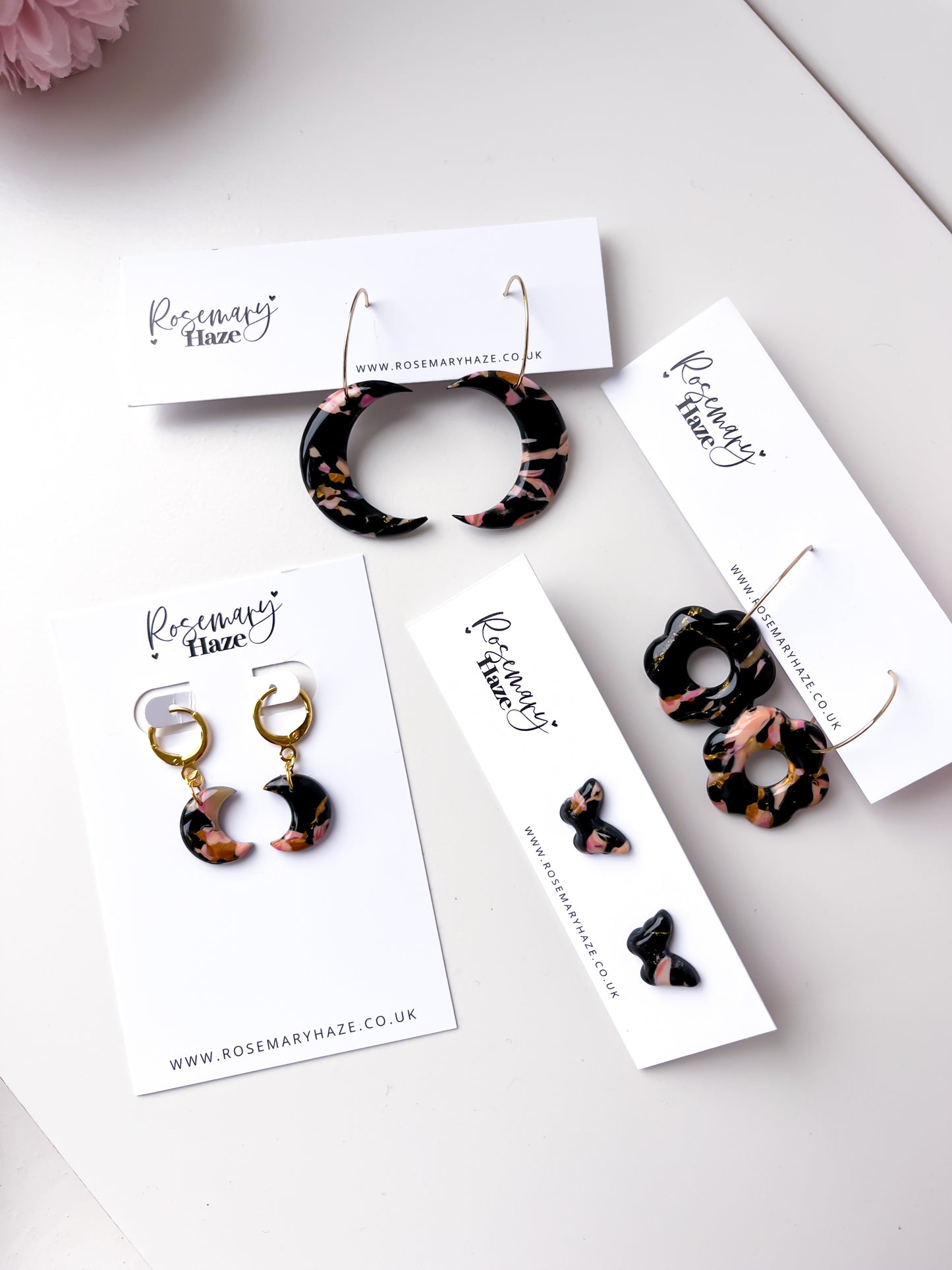 Black Marble Butterfly Stud Earrings