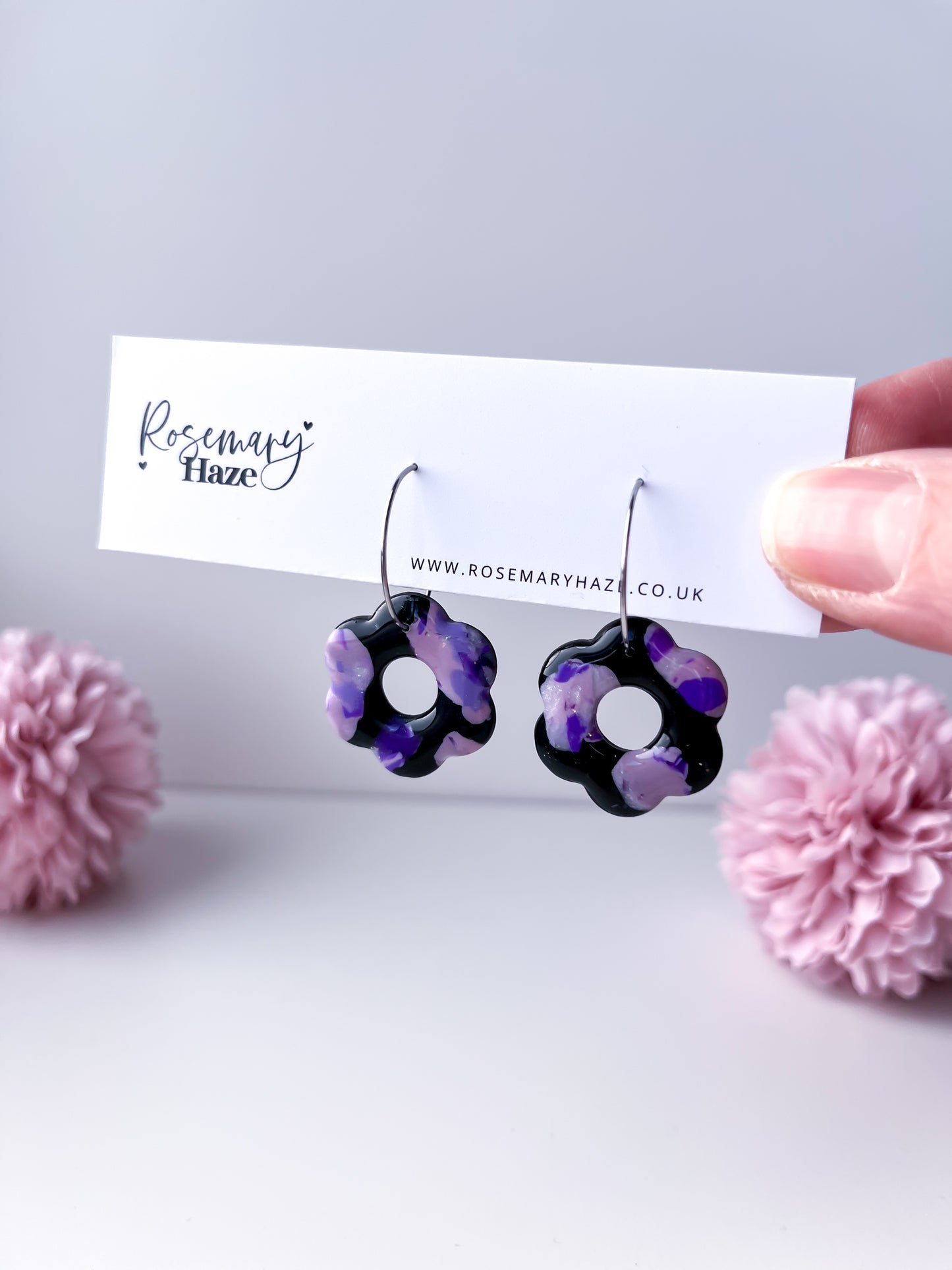 Purple & Black Flower Hoops - day 20 🏡