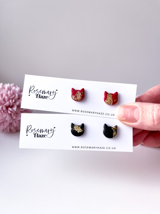Foiled Cat Studs - red or black
