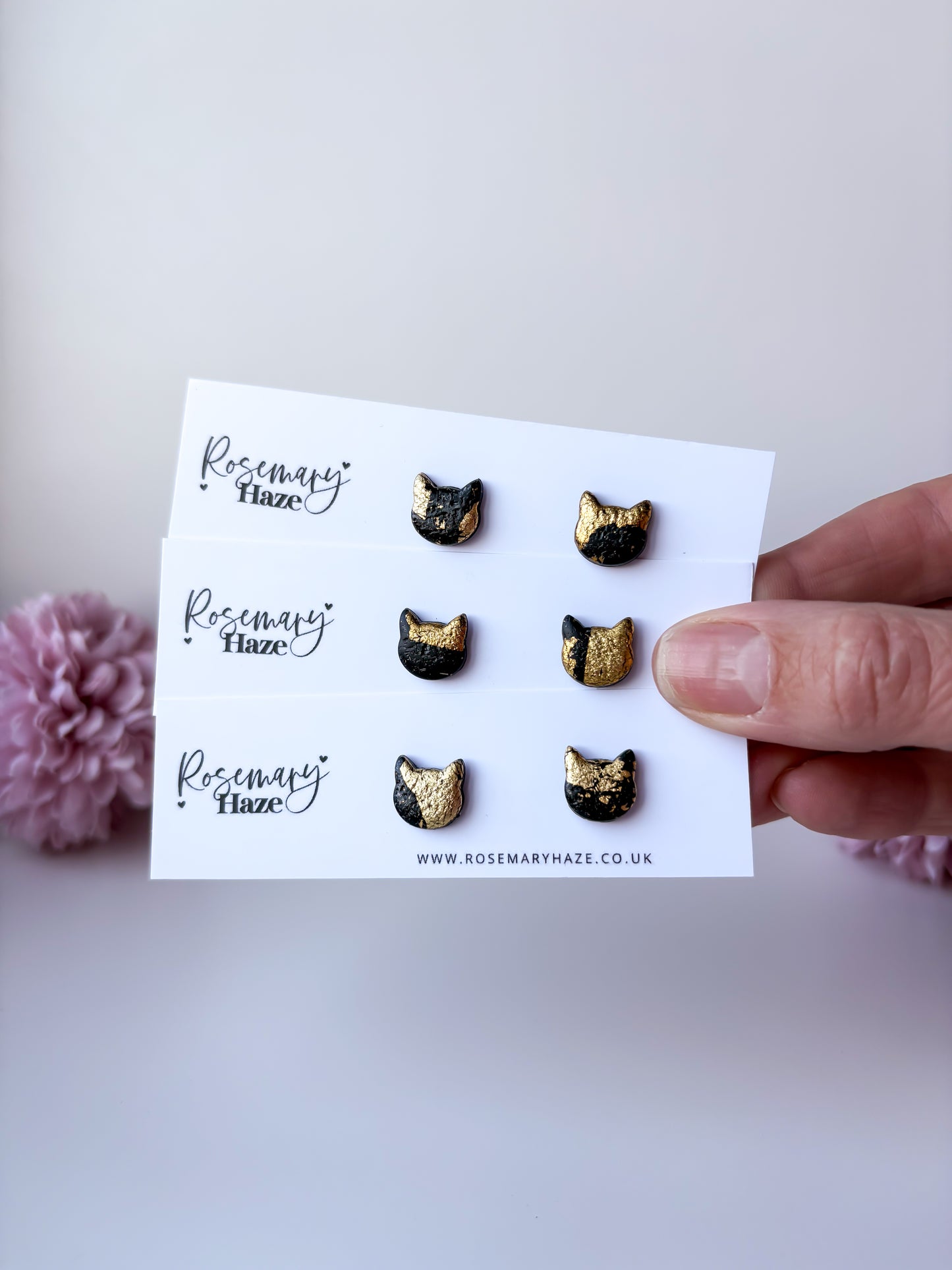 Black & Gold Cat Studs