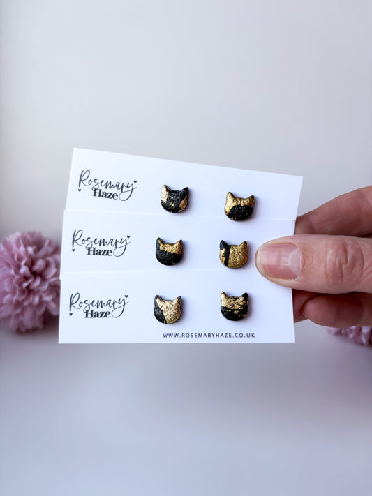Black & Gold Cat Studs