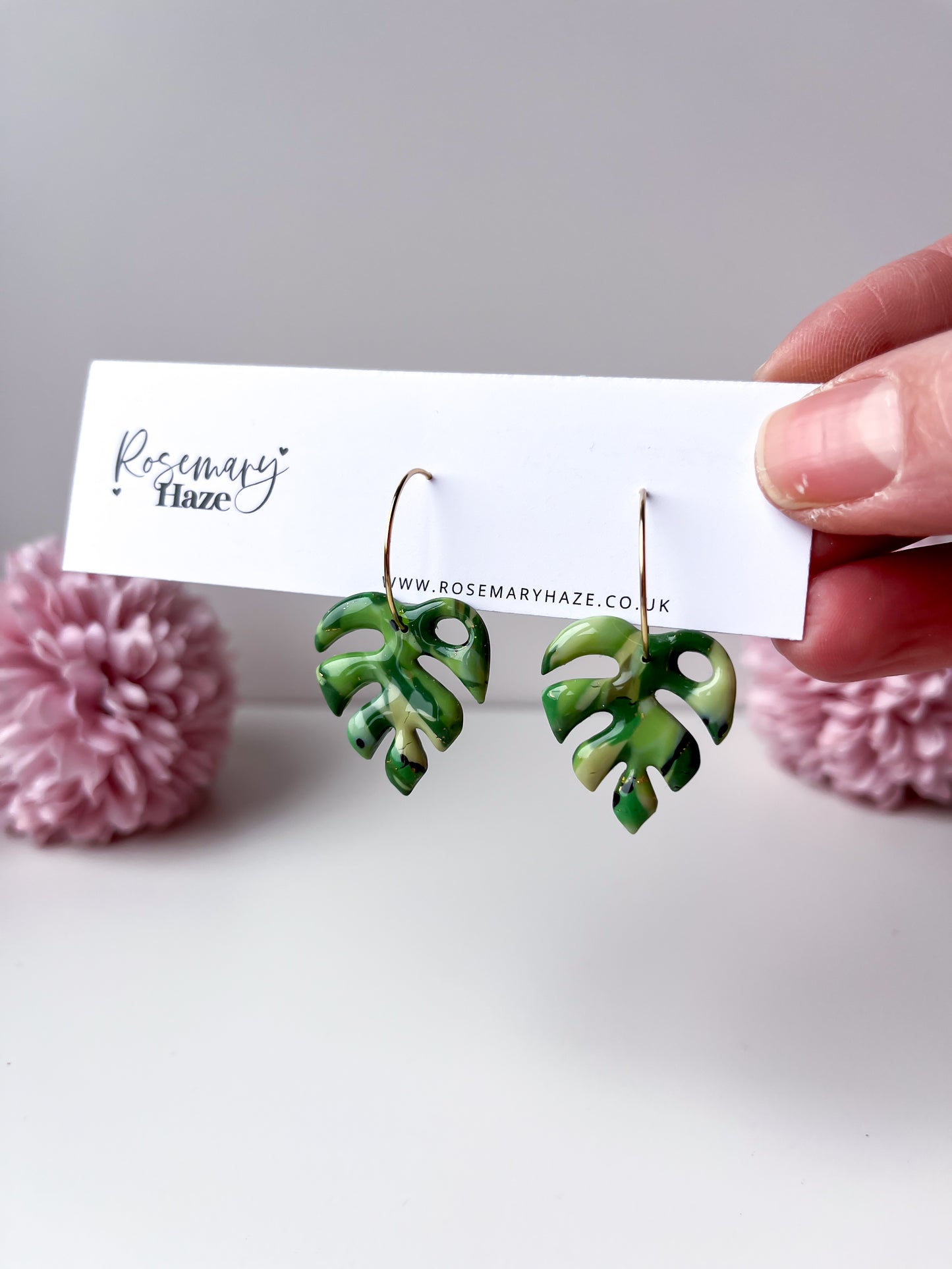 Green Monstera Hoops 🏡
