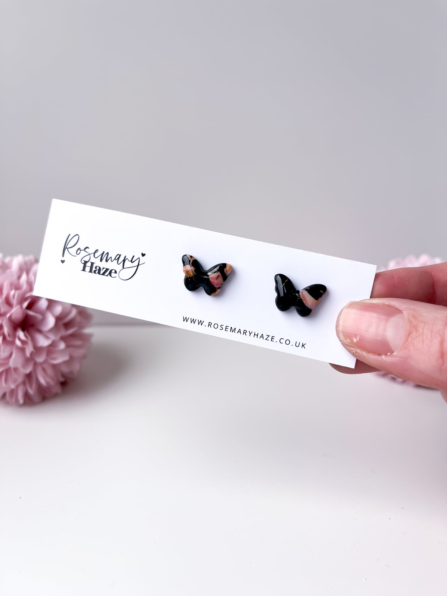 Black Marble Butterfly Stud Earrings