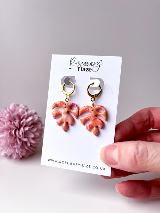 Peachy Monstera Earrings - day 17 🏡