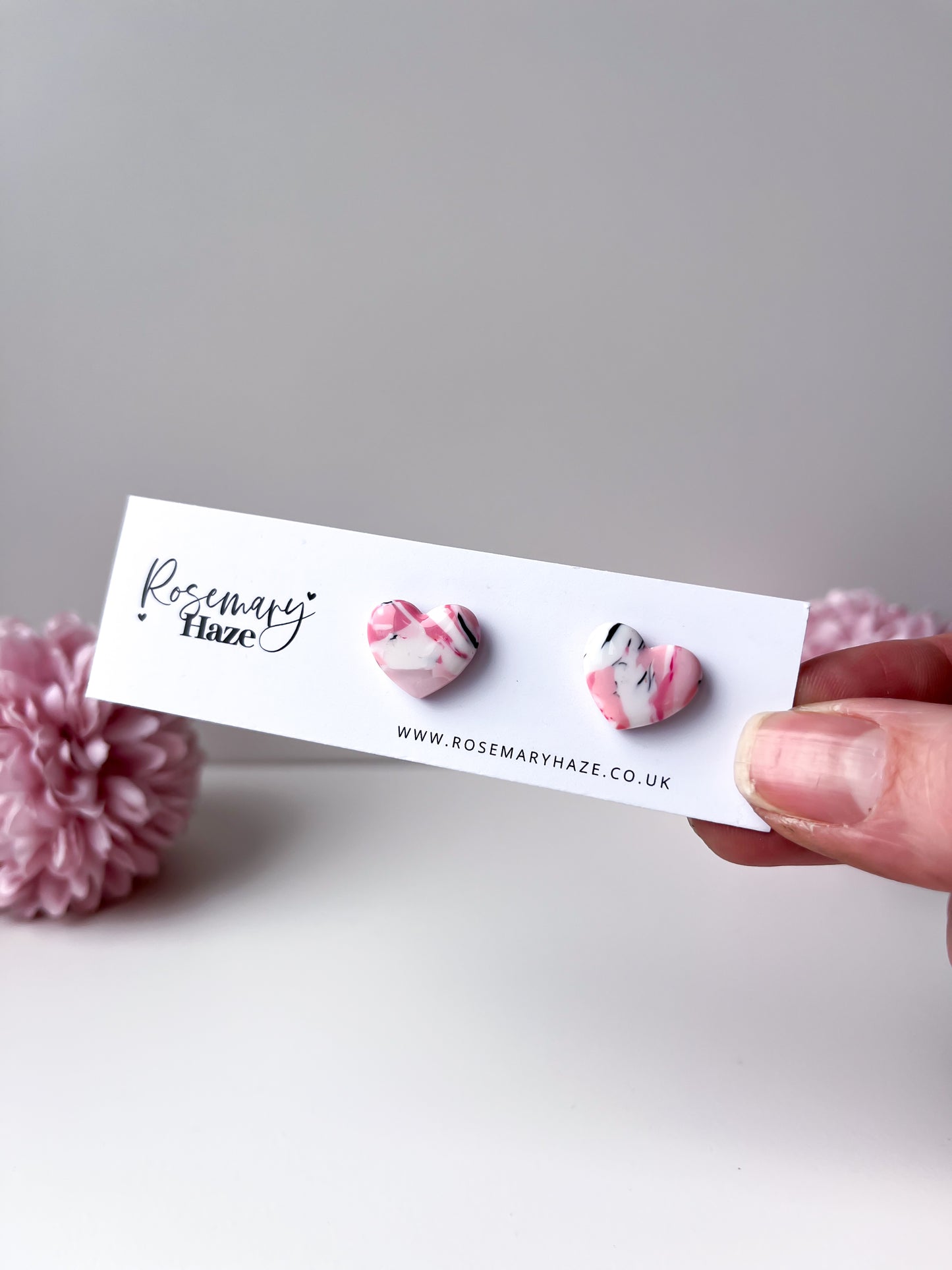 Pink & White Chubby Heart Studs