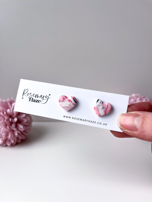 Pink & White Chubby Heart Studs