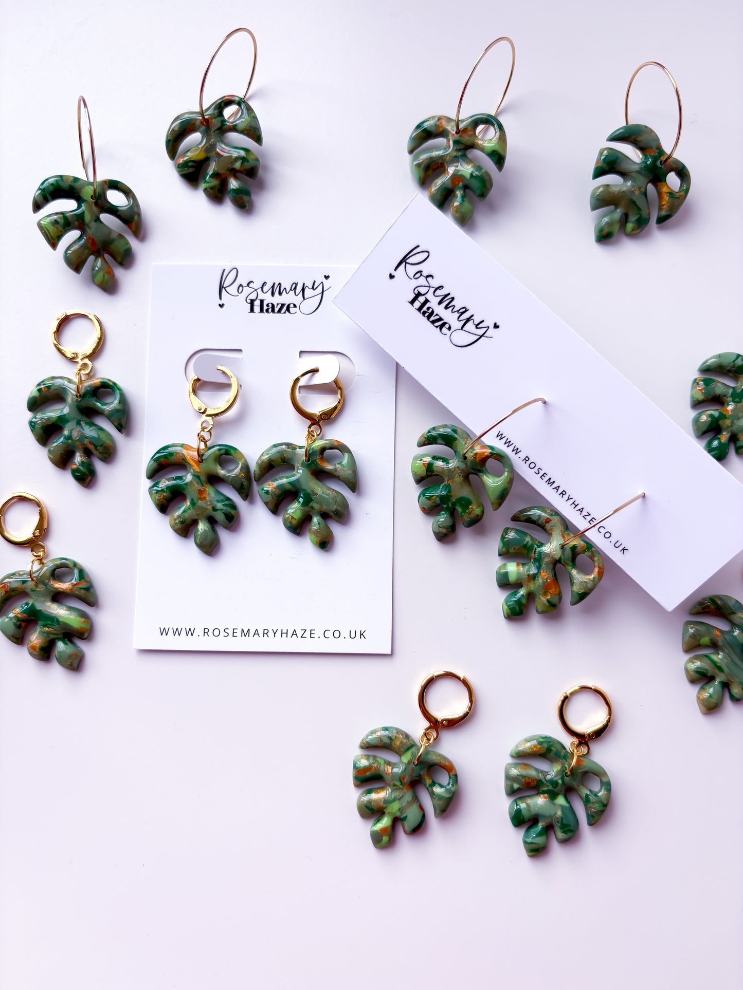 Green Monstera Earrings