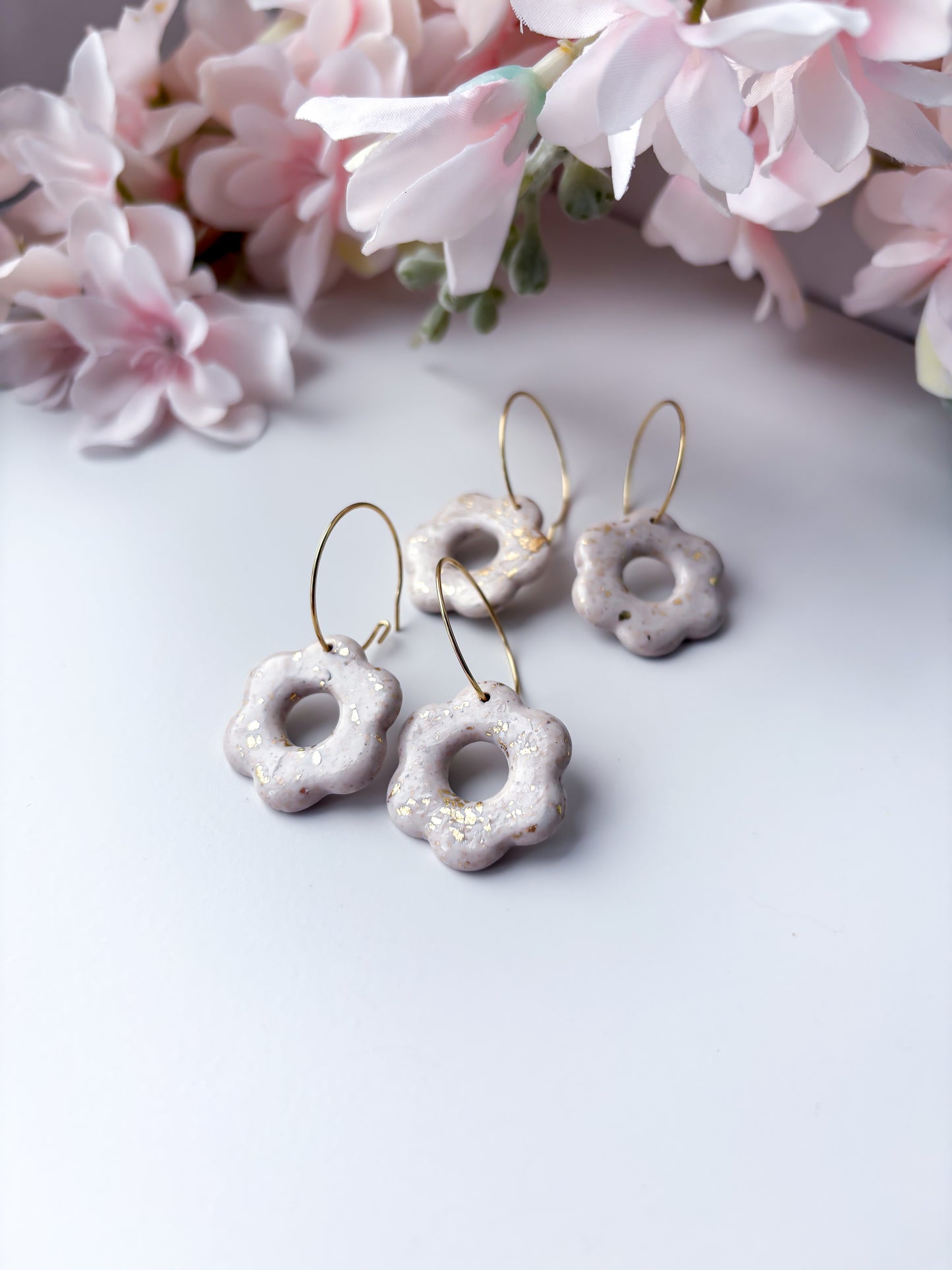 Sand & Gold Flower Hoops