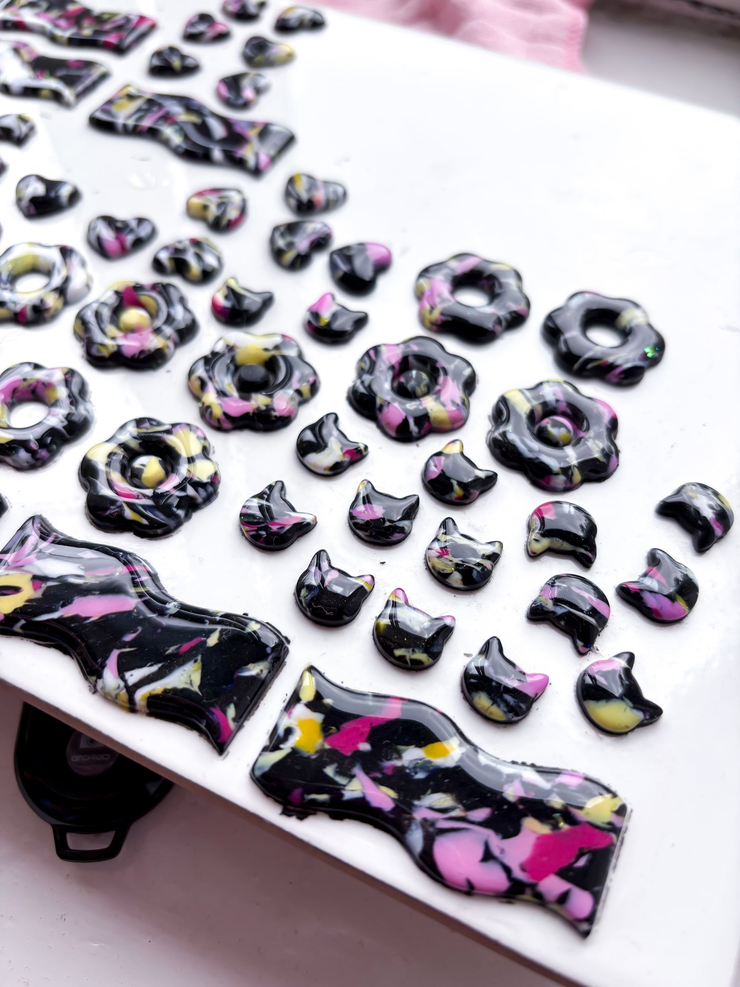 Black, Pink & Yellow Cat Studs