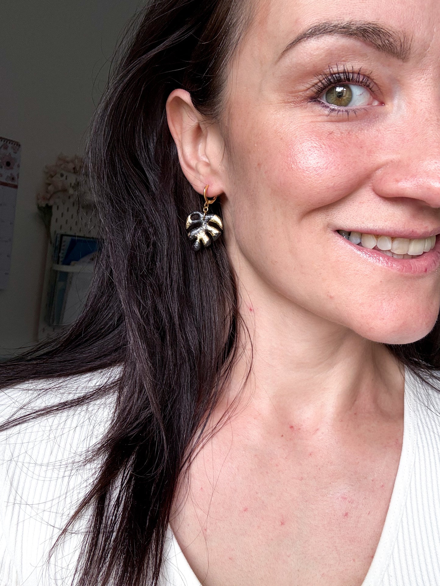 Black & Gold Monstera Earrings