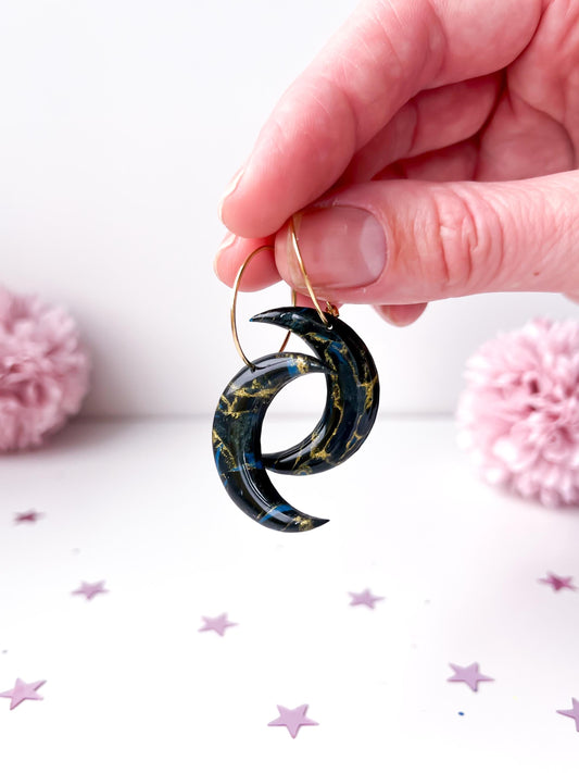 Black Marble Moon Dangles