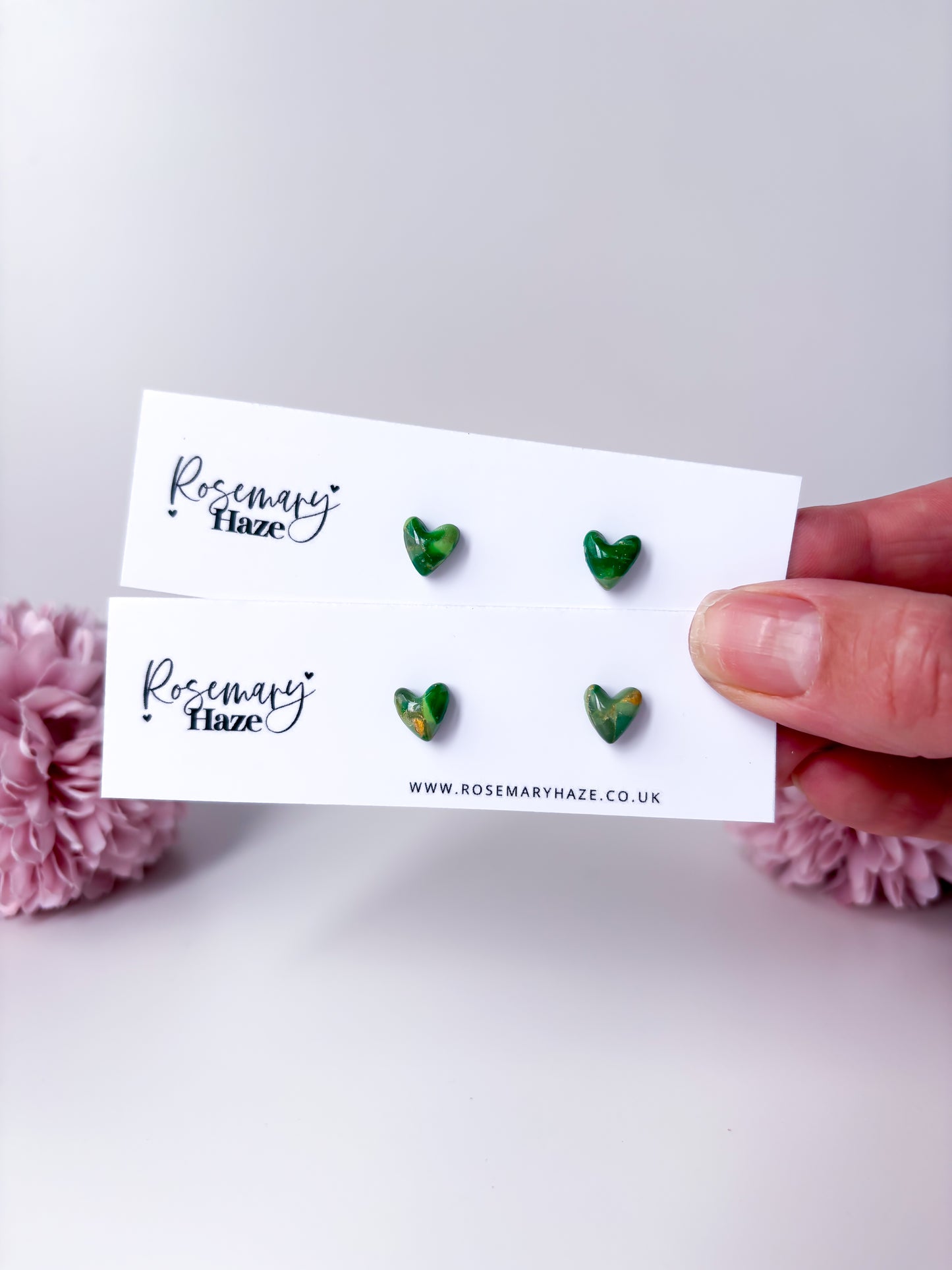 Green Mini Heart Studs