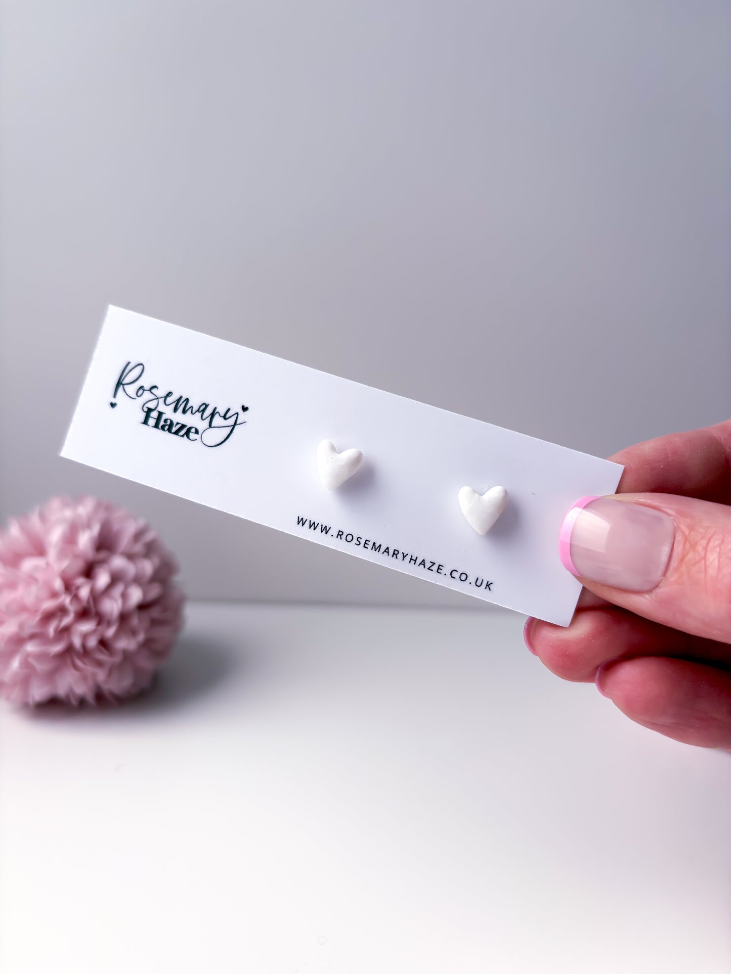White Marble Mini Heart Studs
