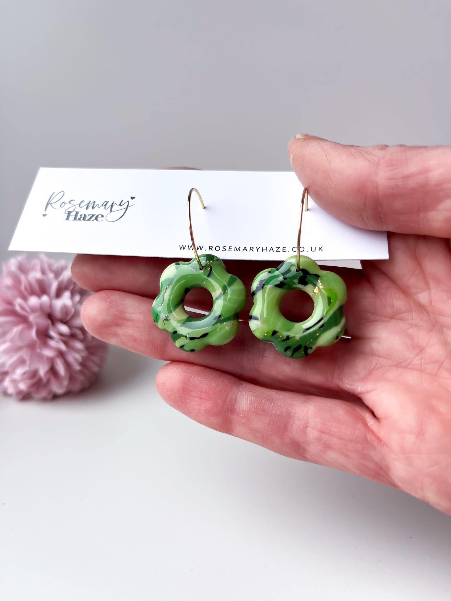 Green Flower Hoops 🏡