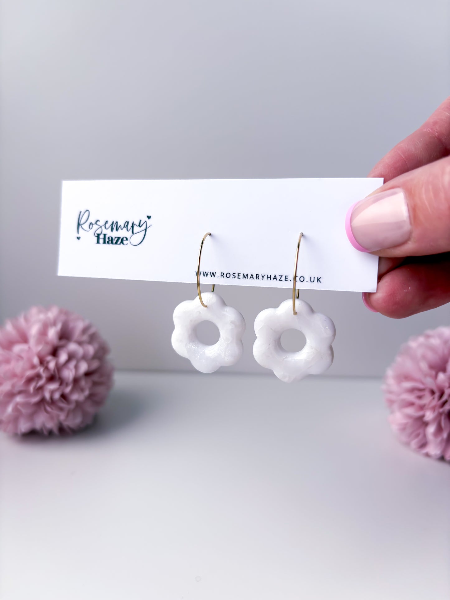 White Marble Flower Hoops