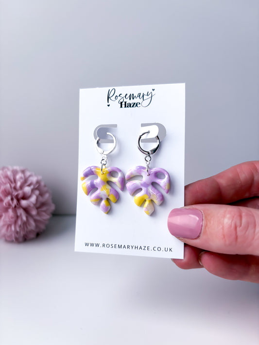 Lavender & Lemon Monstera Earrings