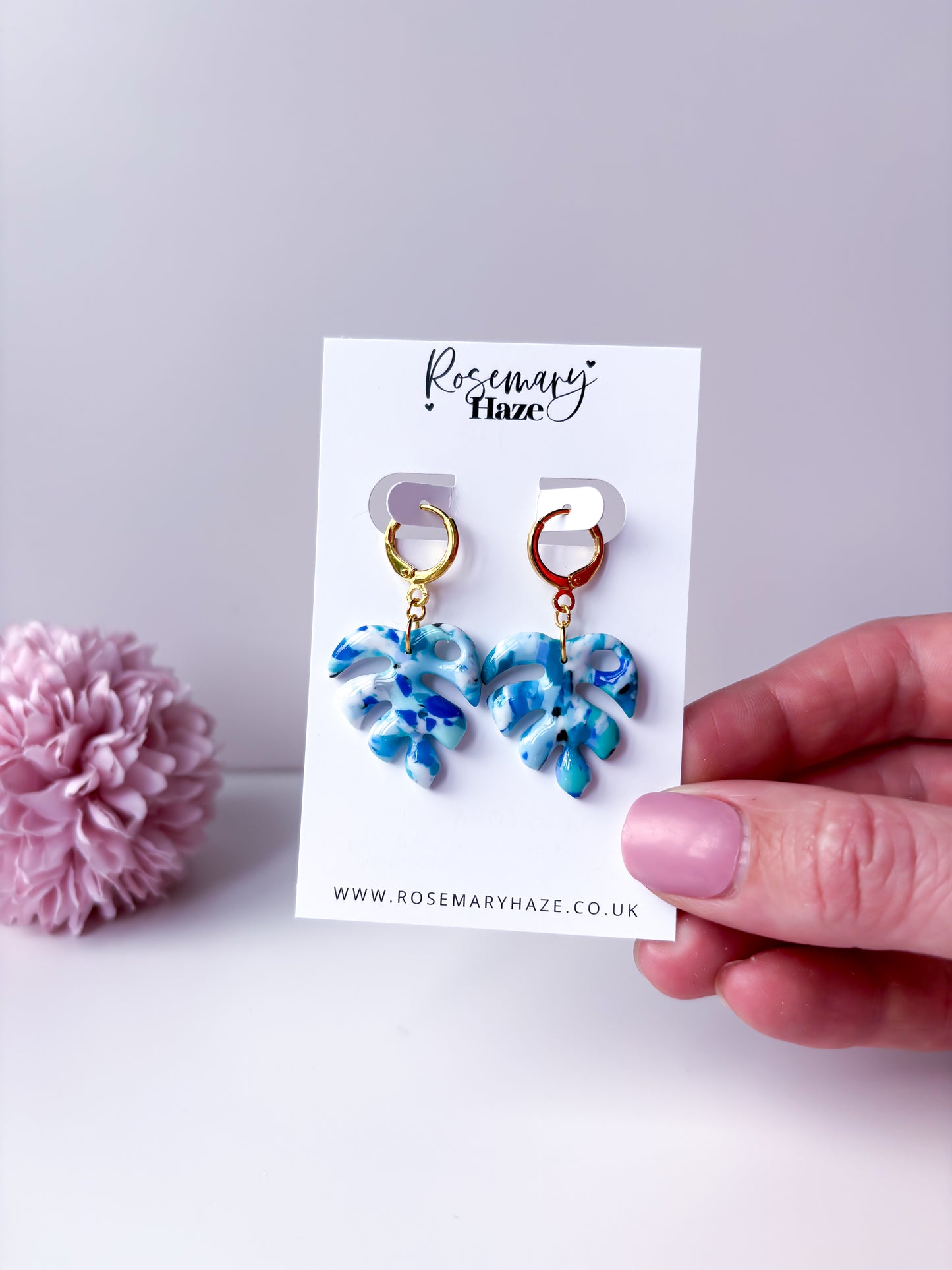 Ocean Blue Monstera Earrings