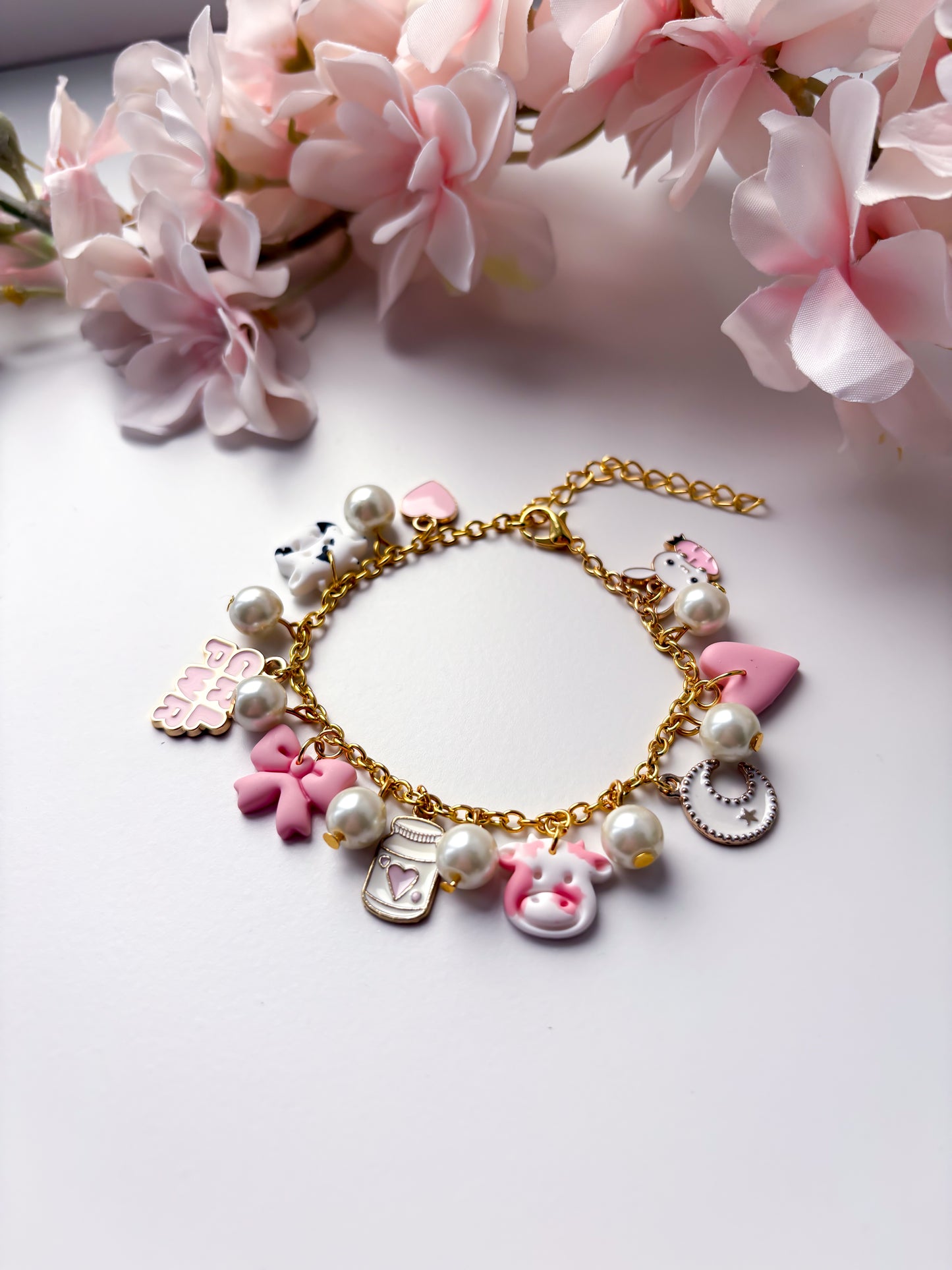 OOAK charm bracelet - pink 2