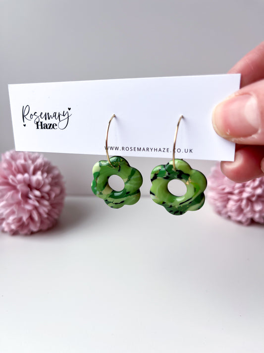 Green Flower Hoops 🏡