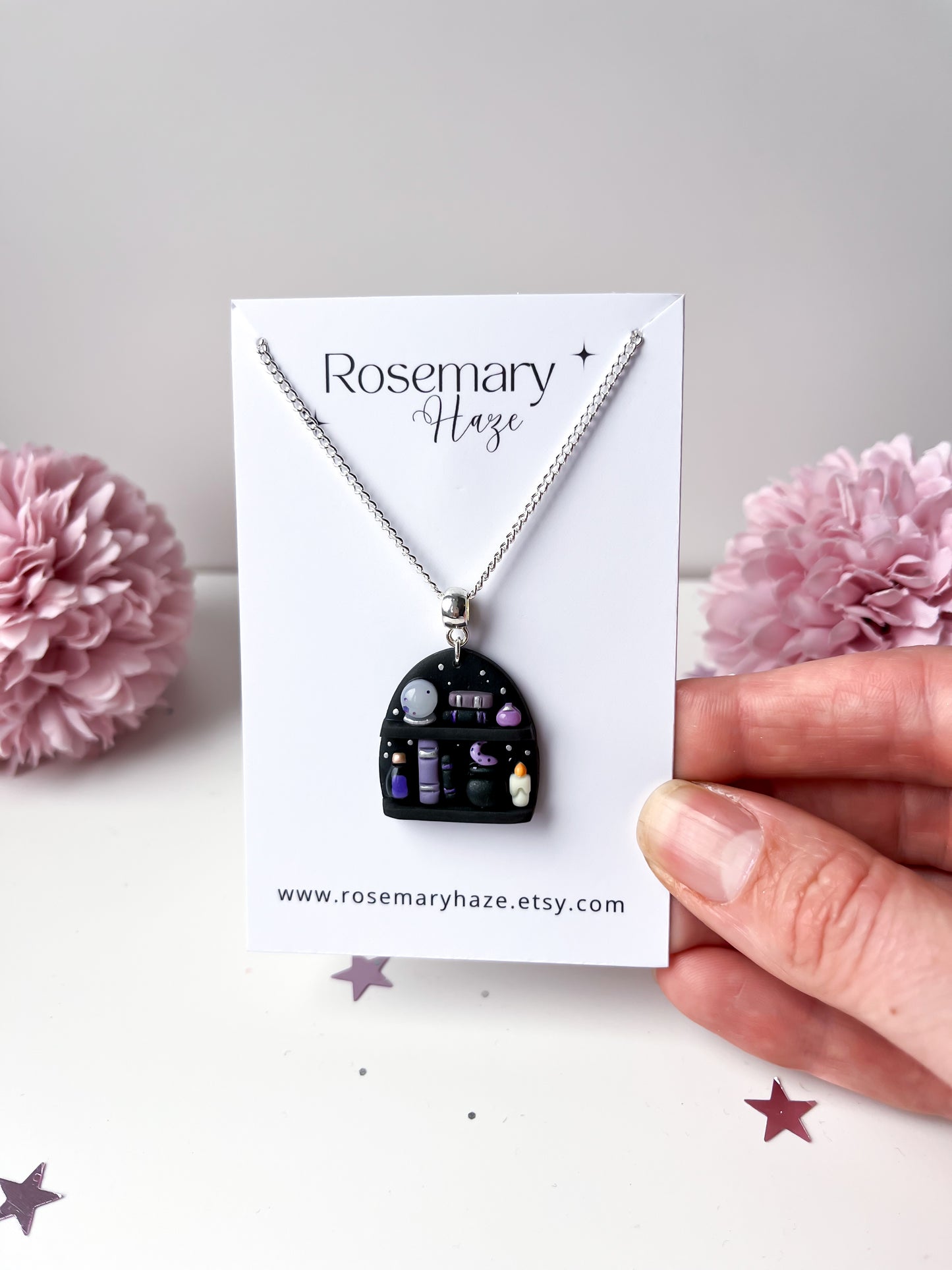 Witchy Bookshelf Pendant Necklace