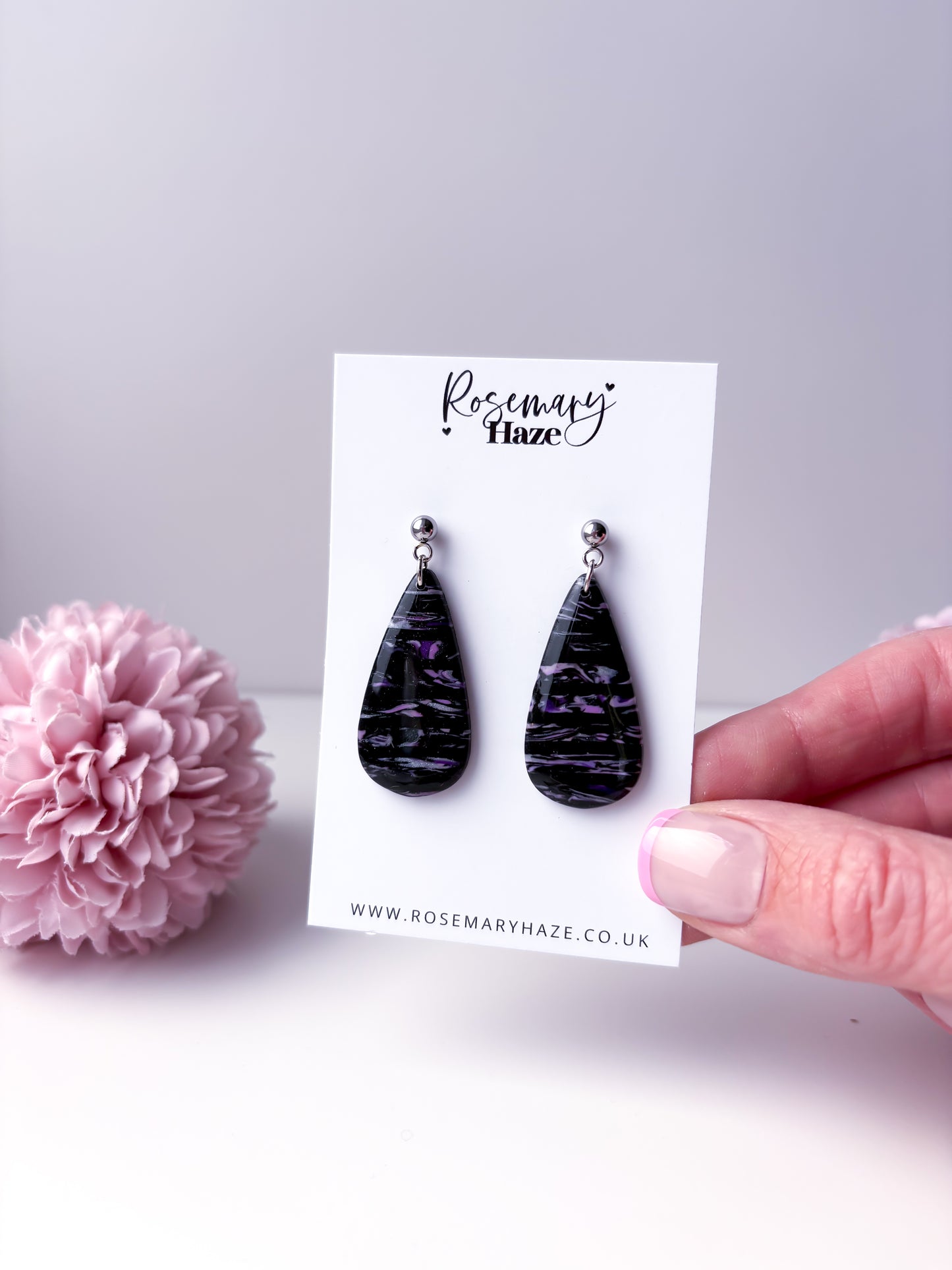 Black & Purple Striped Teardrop Dangles