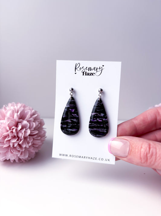 Black & Purple Striped Teardrop Dangles