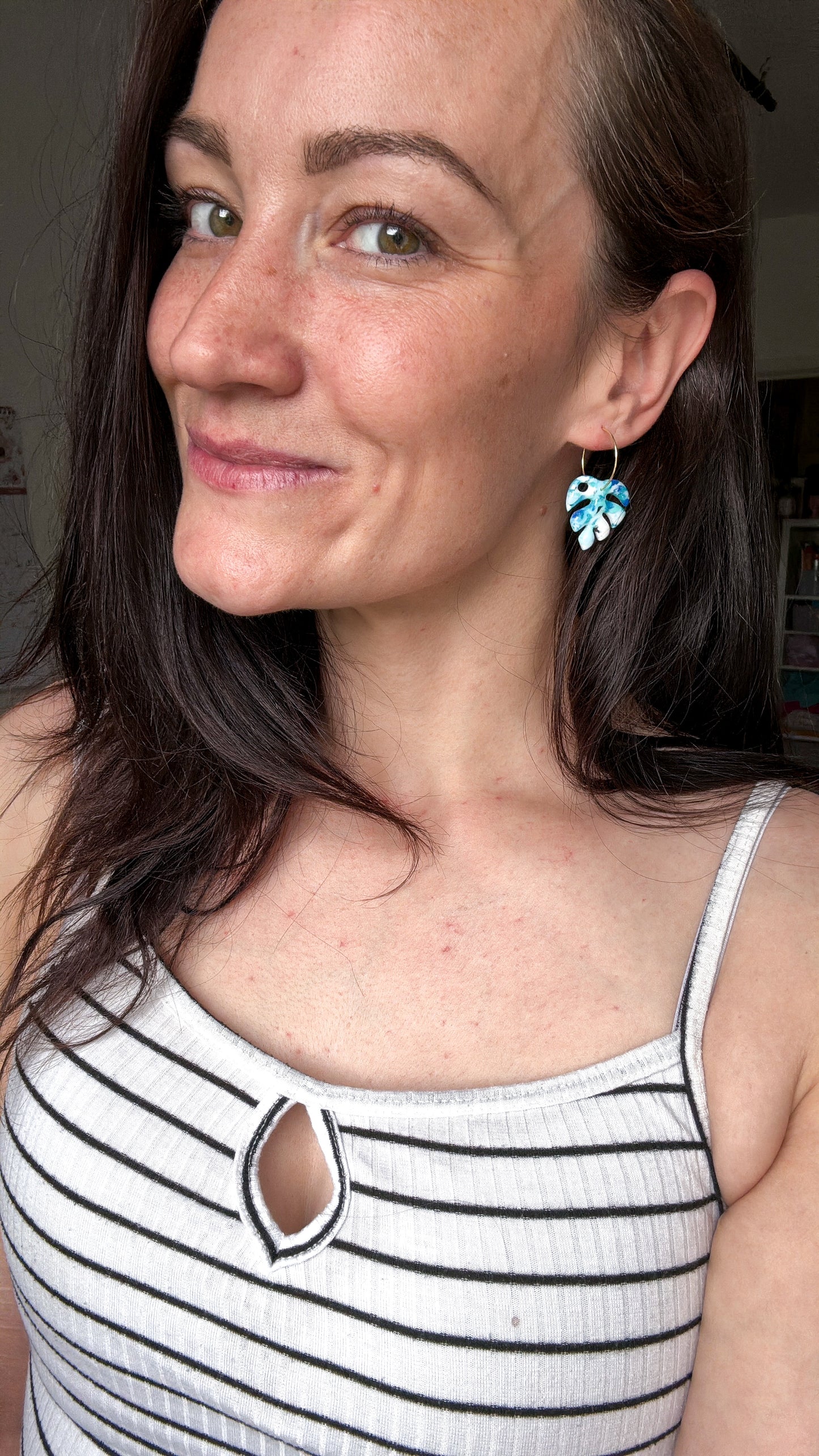 Ocean Blue Monstera Earrings