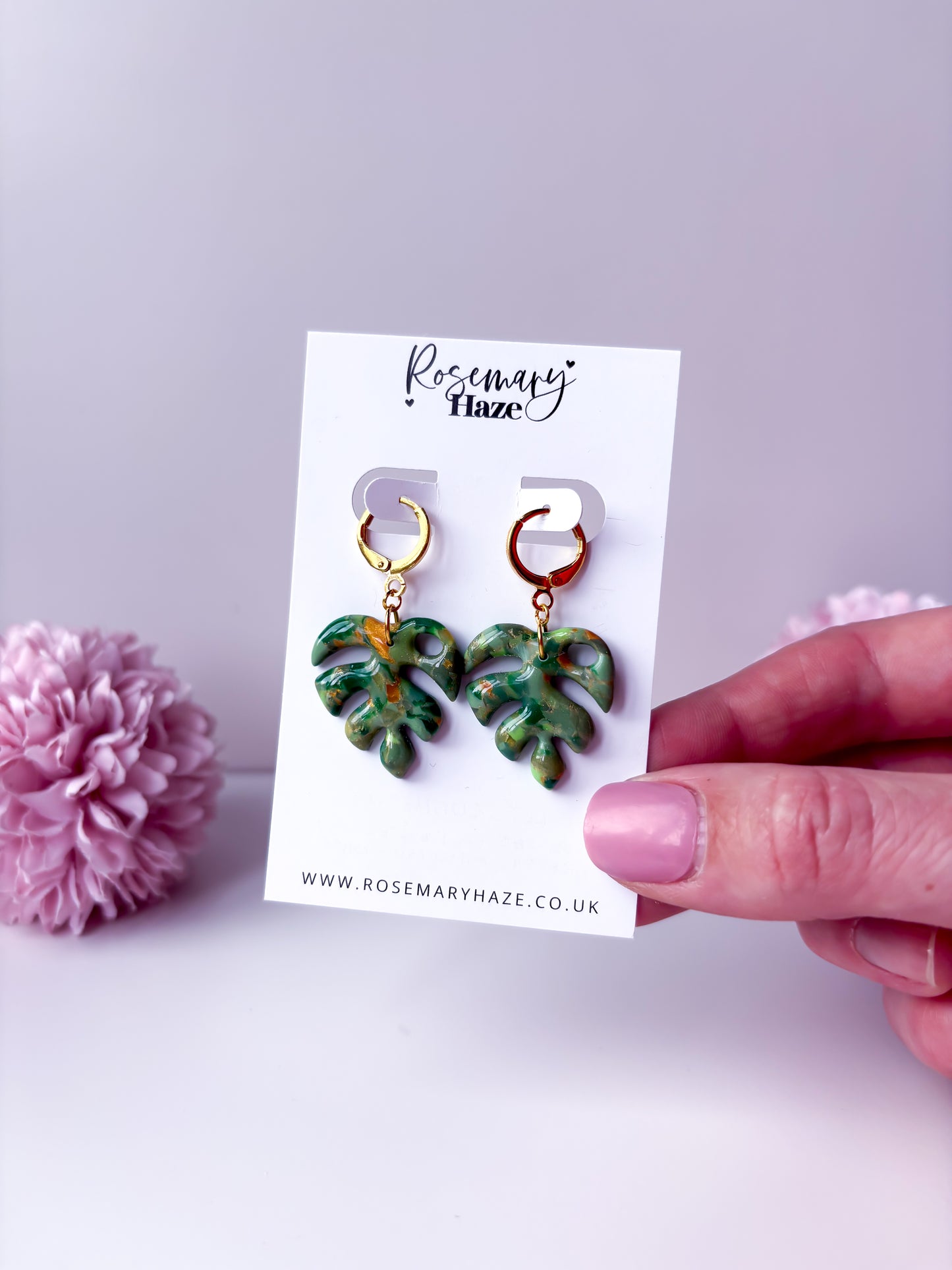 Green Monstera Earrings