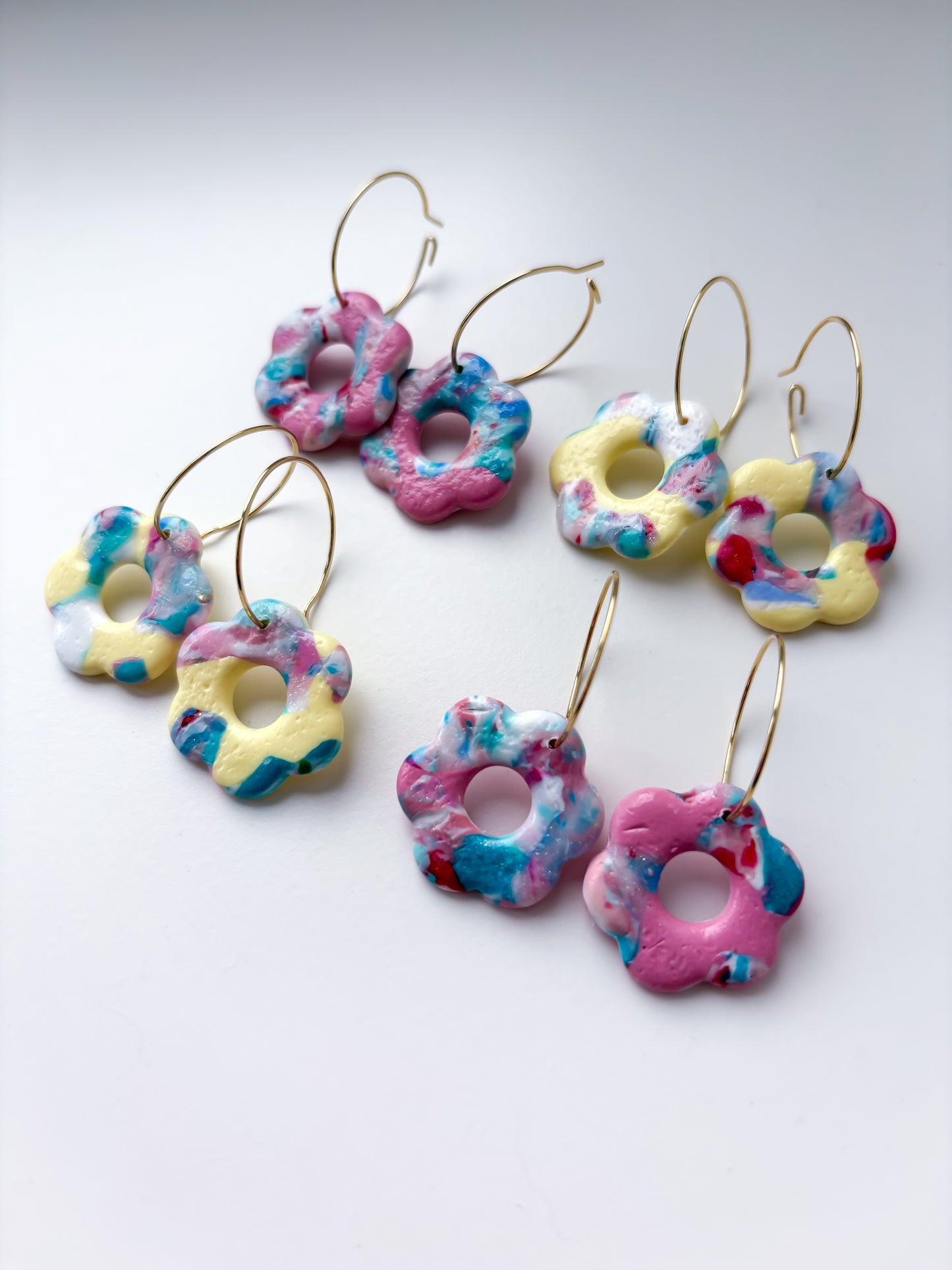 Pink/Yellow & Blue Flower Hoops