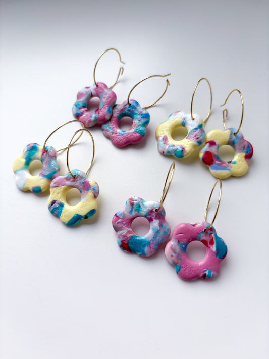 Pink/Yellow & Blue Flower Hoops