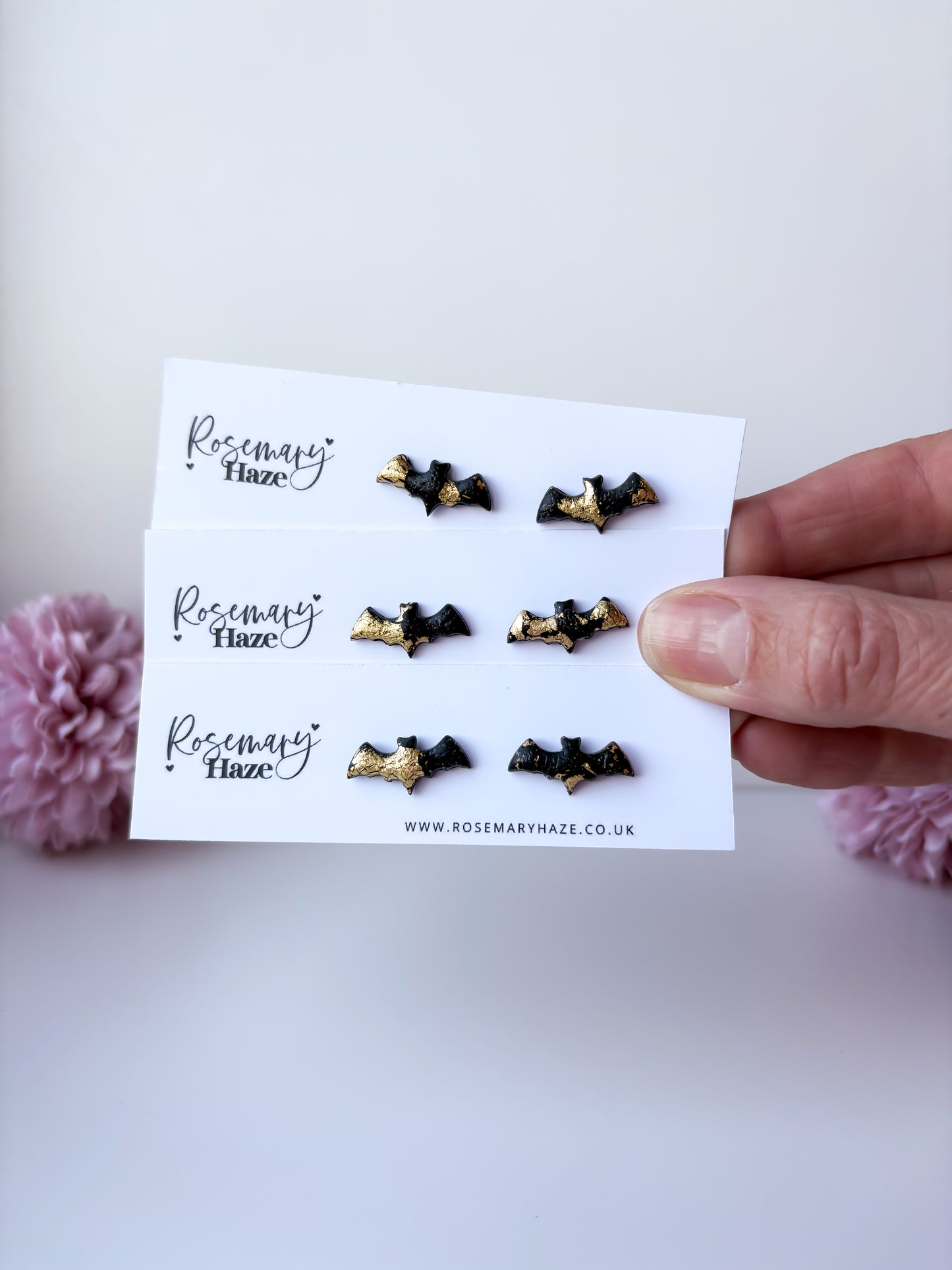 Black & Gold Bat Studs