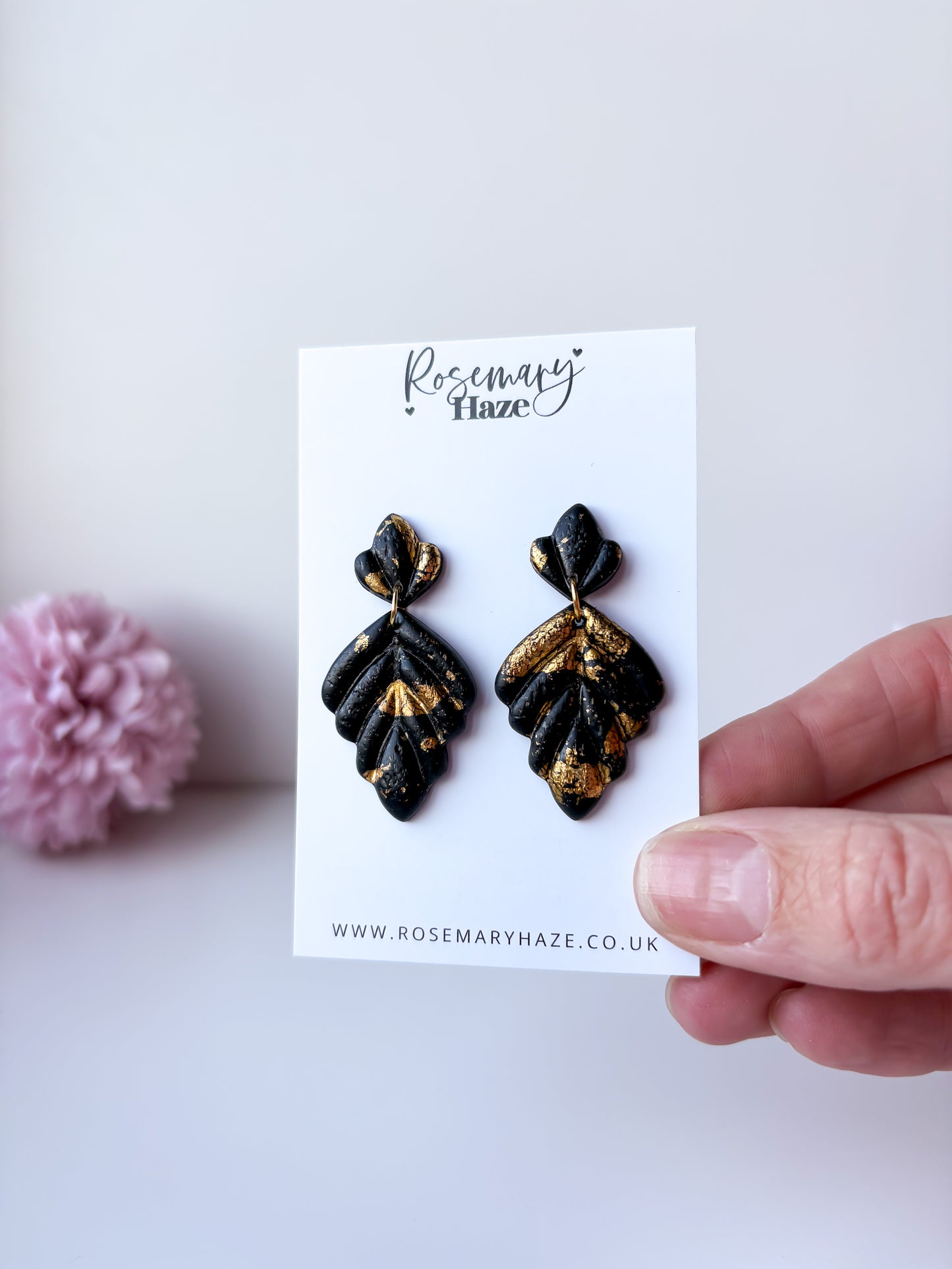 Black & Gold Elegant Leaf Dangles