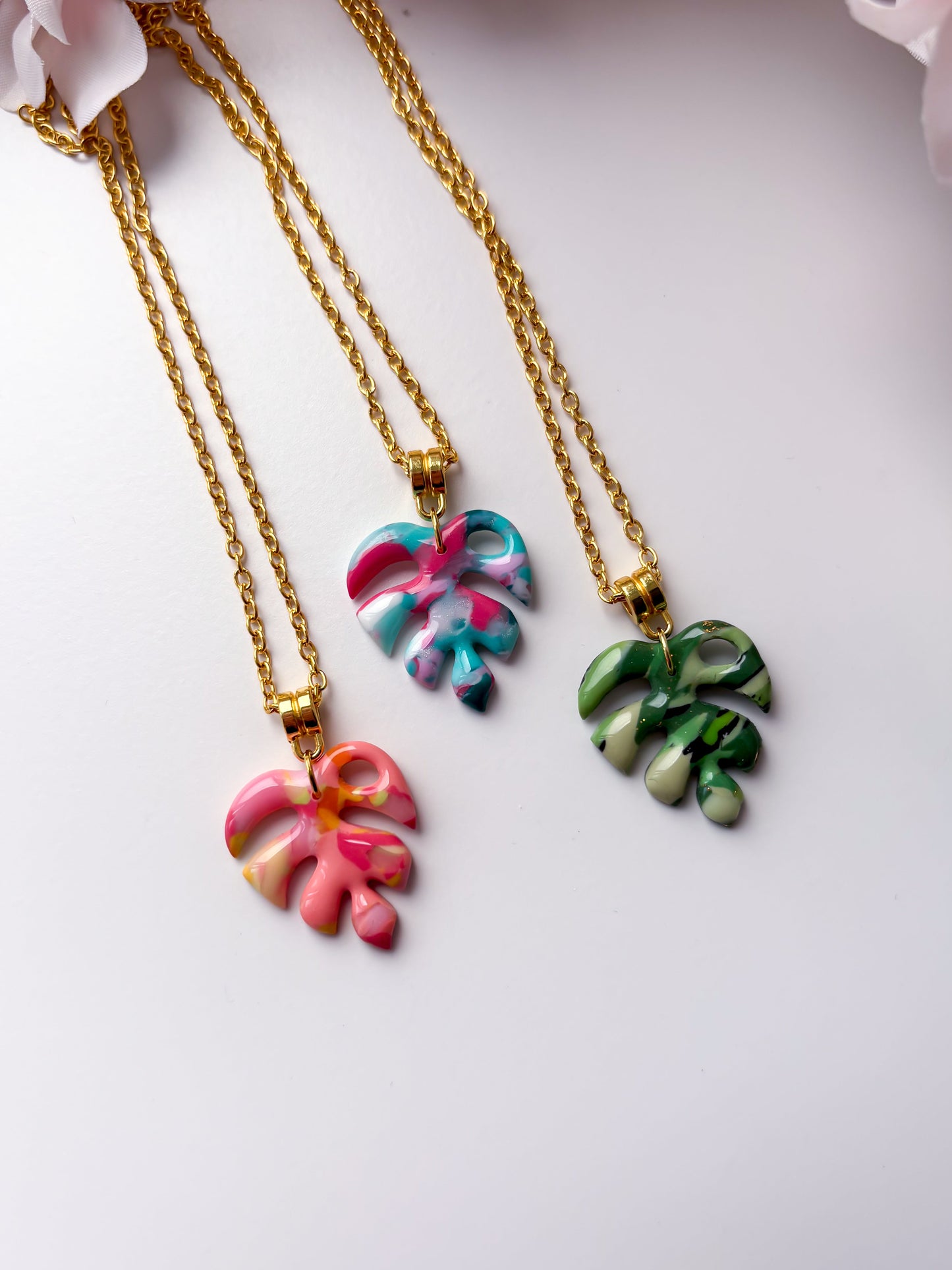 OOAK monstera necklaces