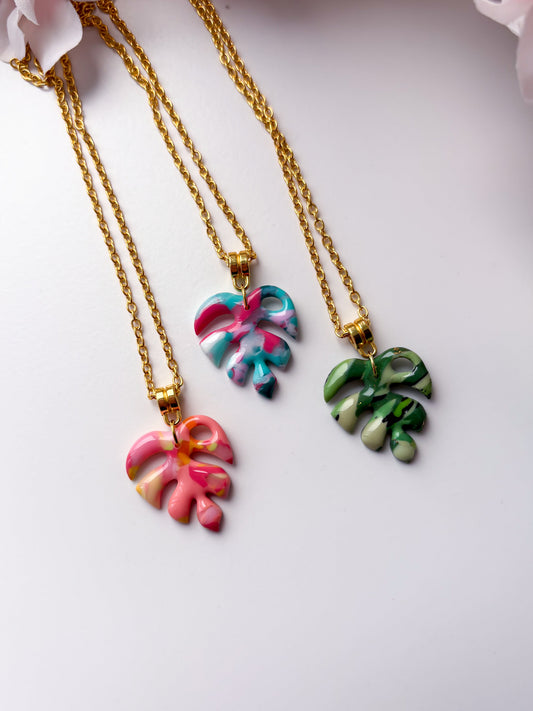 OOAK monstera necklaces