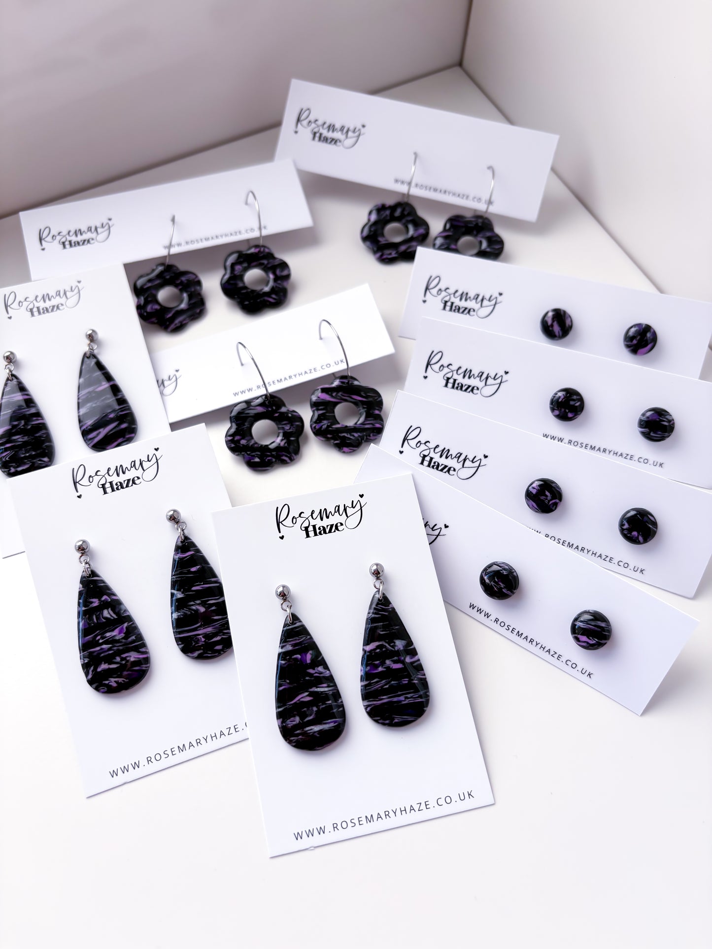 Black & Purple Striped Teardrop Dangles