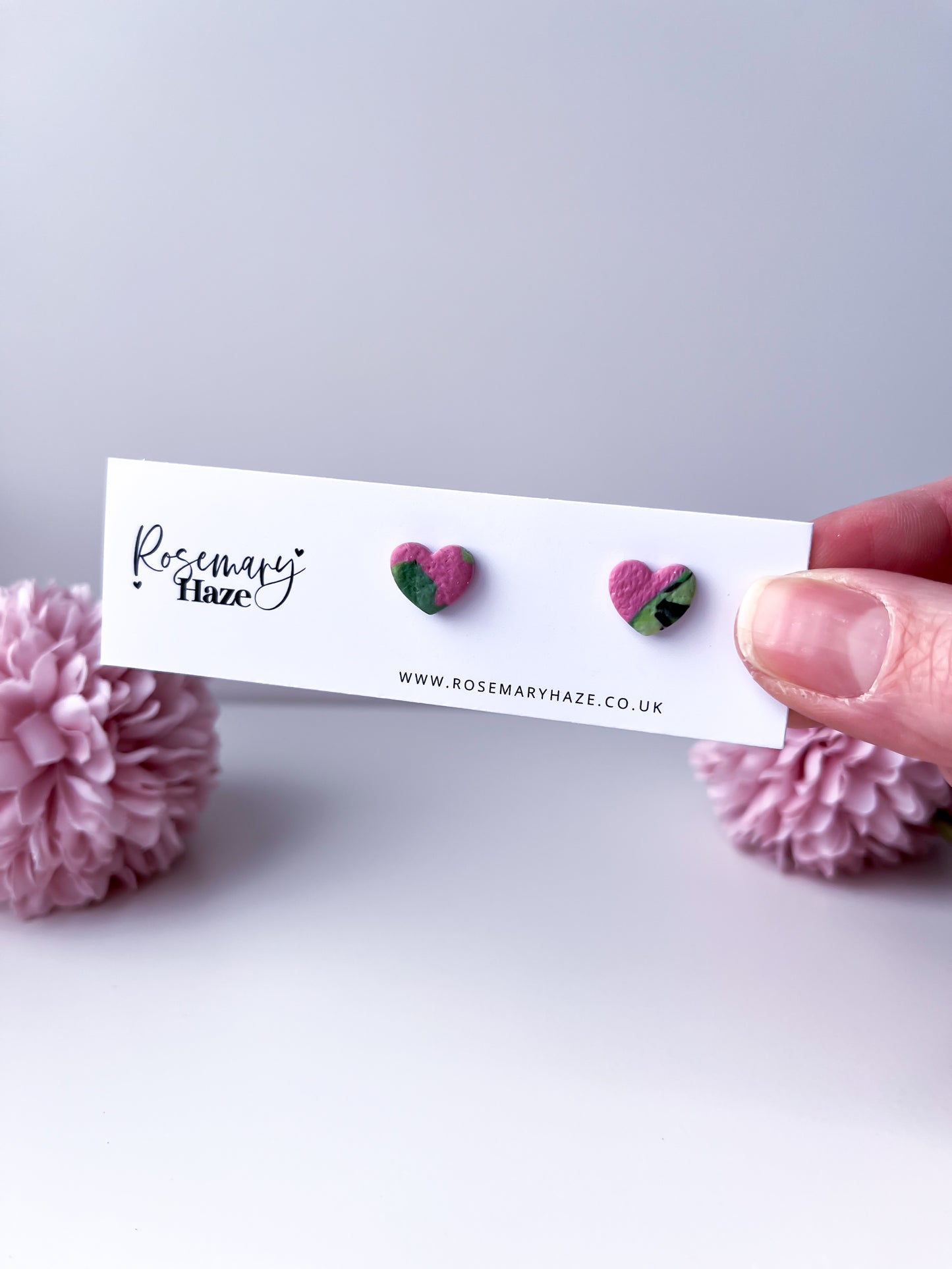 Abstract Pink & Green Mini Heart Studs