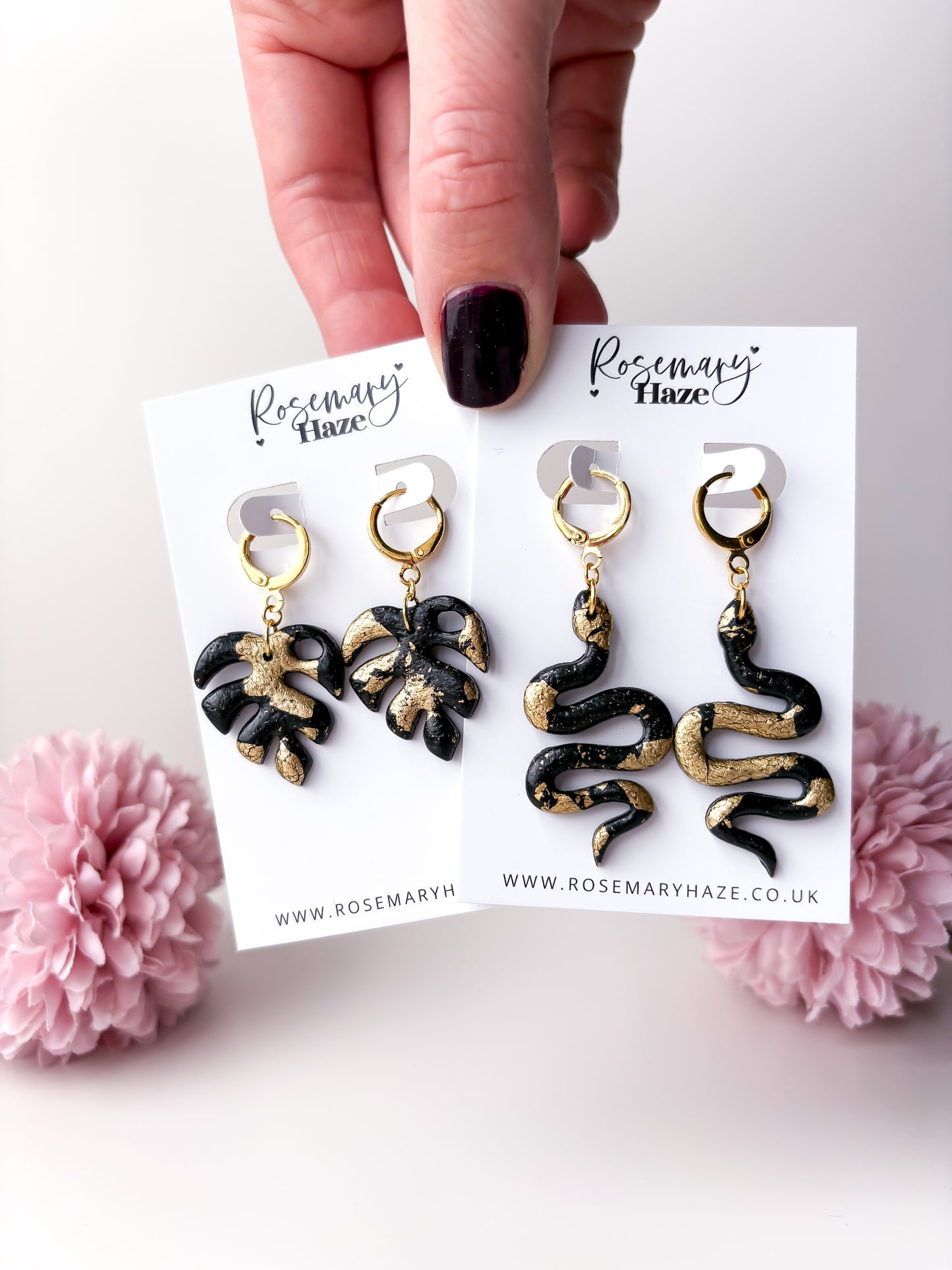 Black & Gold Monstera Earrings