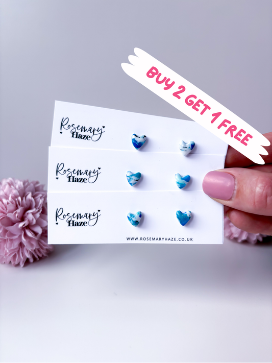 Ocean Blue Mini Heart Studs