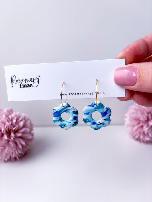 Ocean Blue Flower Hoops