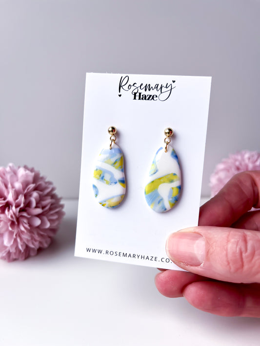 Blue, Yellow & White Pebble Earrings - day 30 🏡