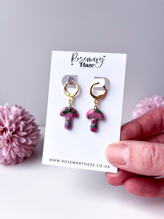 Pink & Green Mushroom Earrings - Day 31 🏡 (studs & huggies)